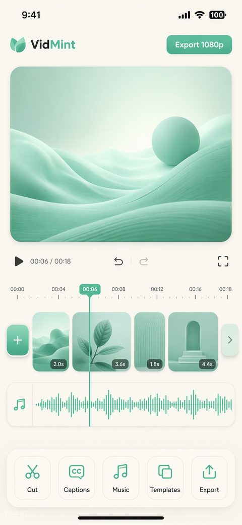 VidMint AI video editor timeline with one-tap short video editing tools