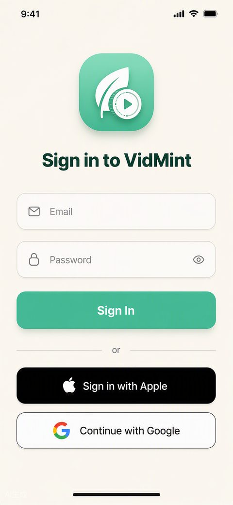 VidMint sign in screen on iPhone